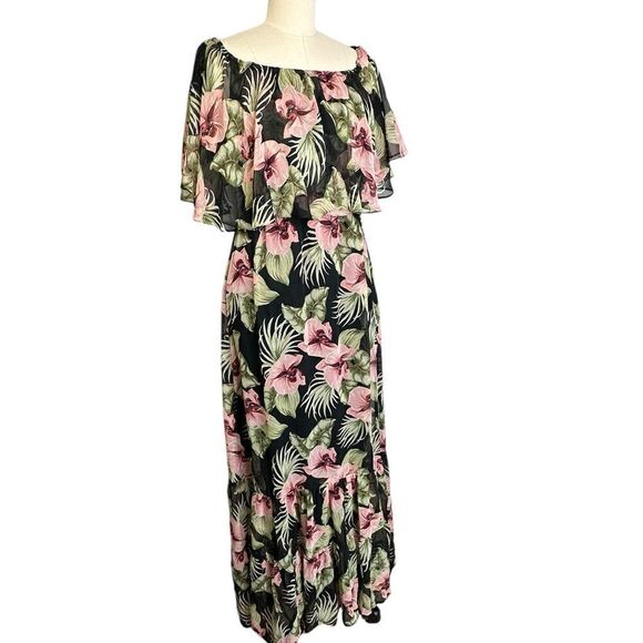 Anthropologie Raga Black Floral Off the Shoulder Maxi Dress| Size S - Picture 10 of 10